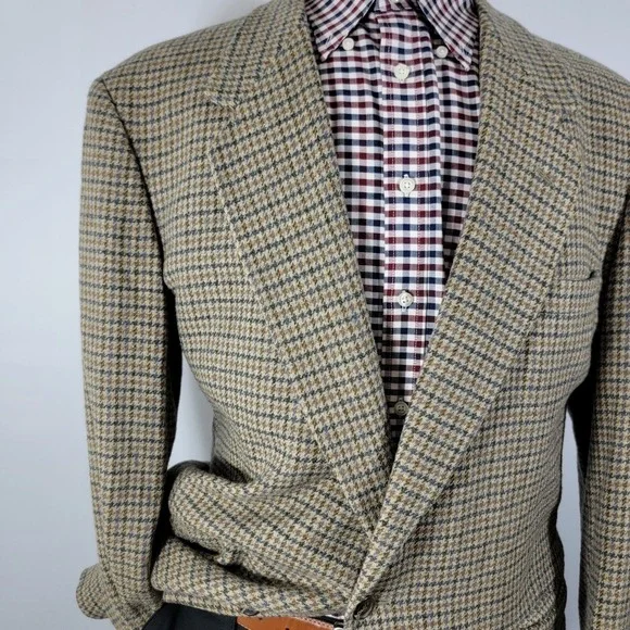 VTG Town‎ Craft Men's Tweed Sport Coat Two Button Multi Color Houndstooth 46L